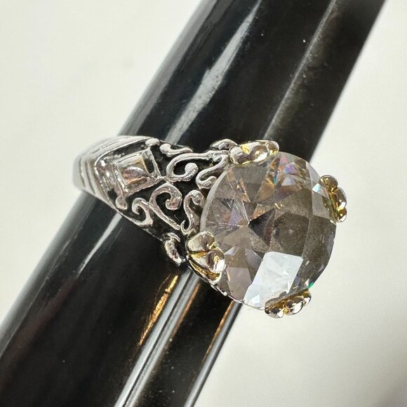 Premier Design Silver Tone Ring Size 6 Large Clear Stone & Filigree - Picture 6 of 6
